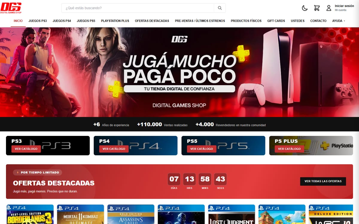 Home de Digital Games Shop mostrando el catálogo y ofertas destacadas